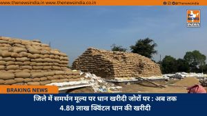 जिले में समर्थन मूल्य पर धान खरीदी जोरों पर : अब तक 4.89 लाख क्विंटल धान की खरीदी