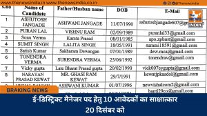 ई-डिस्ट्रिक्ट मैनेजर पद हेतु 10 आवेदकों का साक्षात्कार 20 दिसंबर को